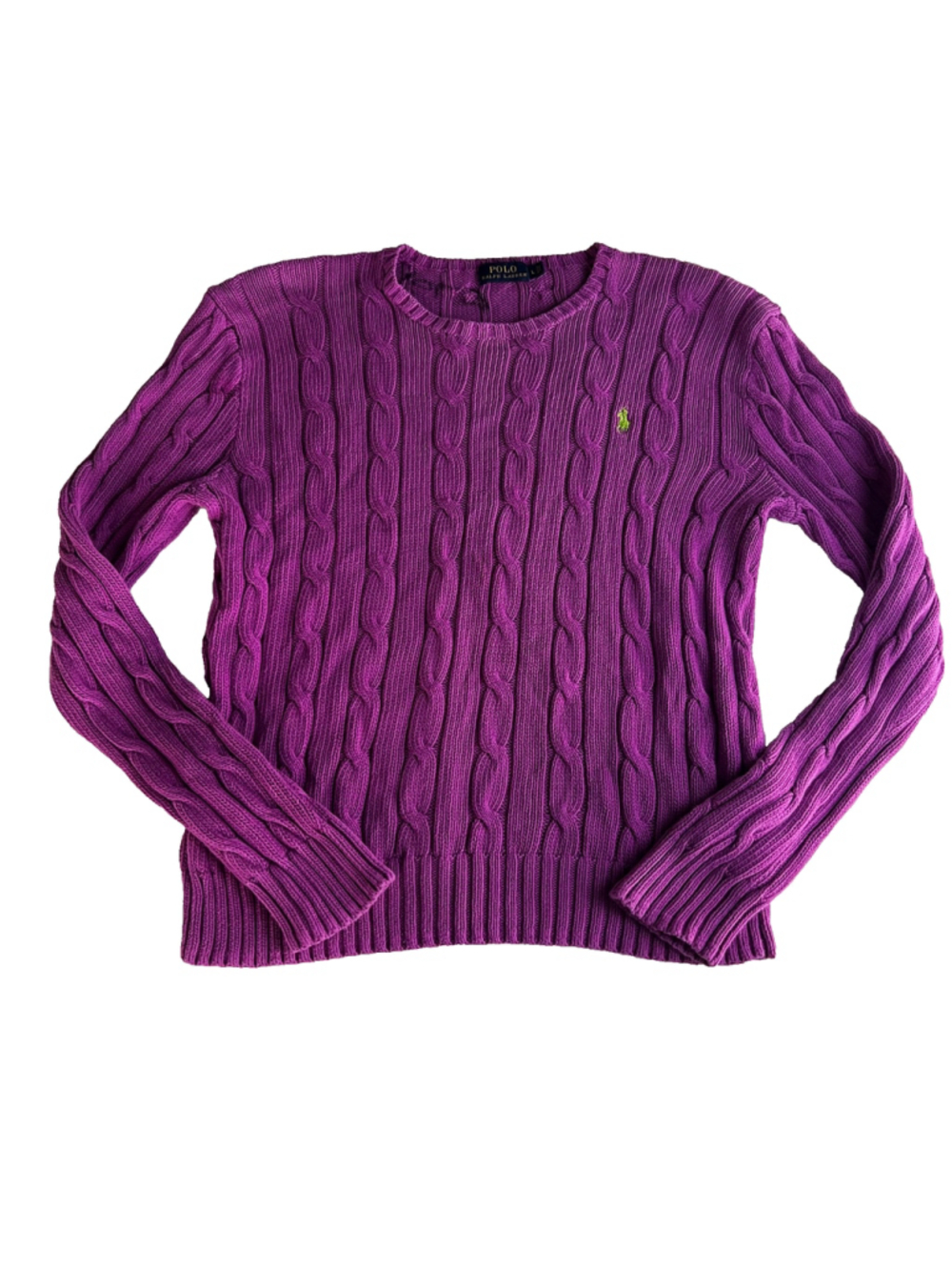 Polo Ralph Lauren Cable Knit Sweater Sz M Purple Crewneck Cotton Y2K Preppy - Picture 8 of 11